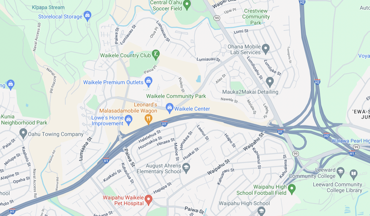 Map-style image showing Love & Pita at Waikele Center